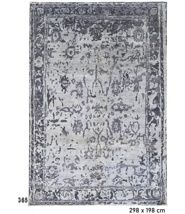 Vintage Grijs Handgeweven Wol Tapijt - 298 x 198 cm