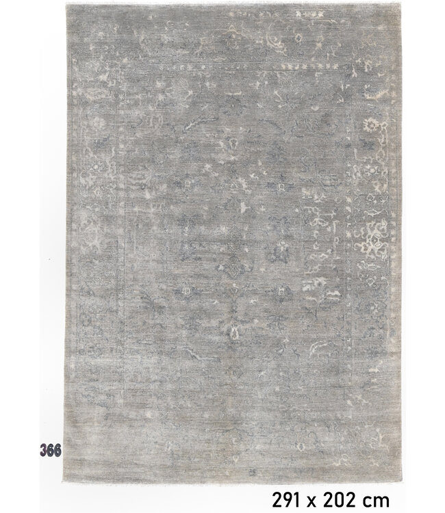 Vintage Gray Blue Hand-Knotted Rug - 291 x 202 cm
