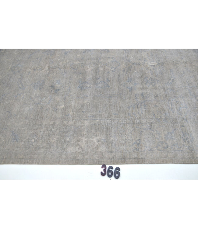 Vintage Grijs Blauw Handgeknopt Tapijt - 291 x 202 cm