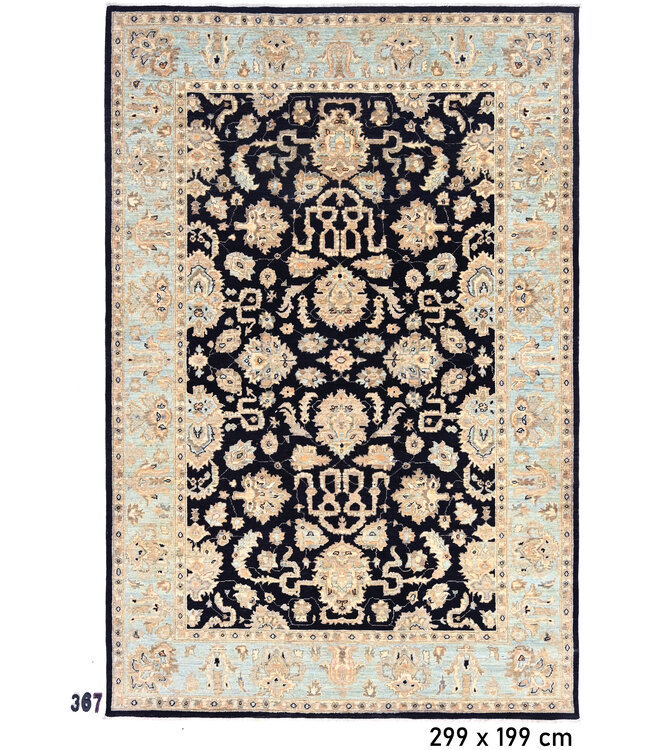 Blue Vintage Hand-Knotted Wool Rug - 299 x 199 cm