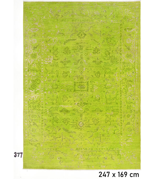 Grüner Overdyed Vintage Teppich – handgeknüpfter Wollteppich – 247 x 169 cm