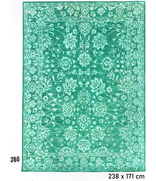 Grüner Moderner Teppich – handgeknüpfter Wollteppich – 247 x 168 cm