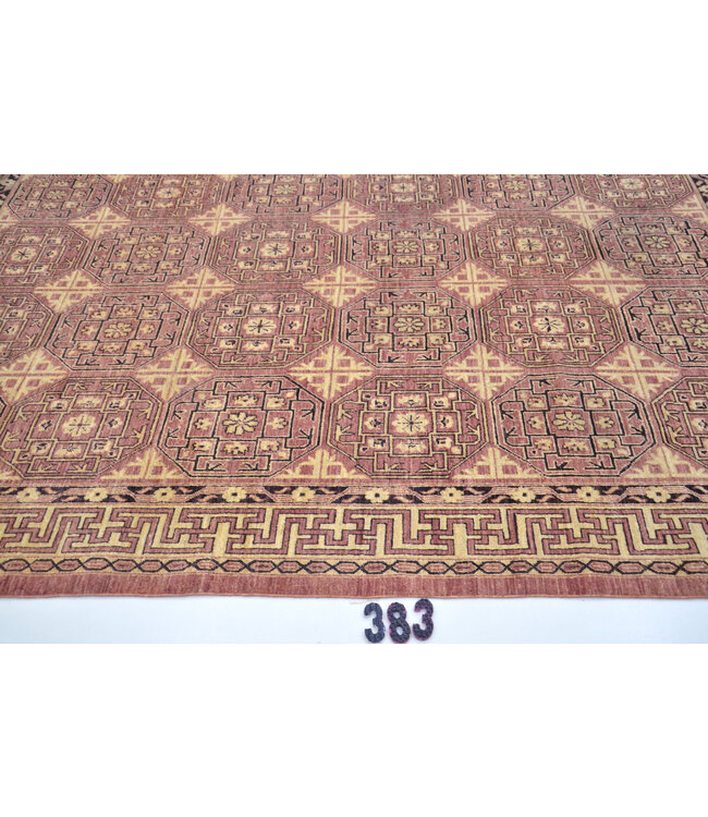 Red Beige Kazak Pattern Hand-Knotted Wool Rug – 262 x 178 cm