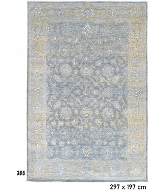 Blau-Graues Ziegler-Muster handgeknüpfter Wollteppich – 297 x 197 cm