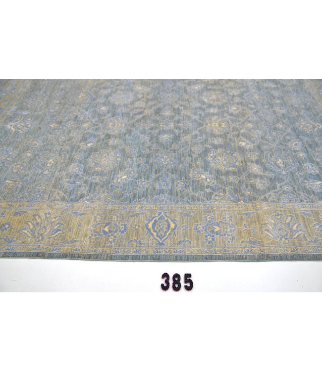 Blauw-Grijs Ziegler patroon handgeknoopt wollen vloerkleed – 297 x 197 cm