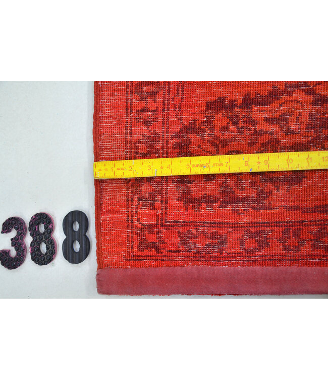 Deep Red Vintage Pattern Hand-Knotted Wool Rug – 236 x 196 cm