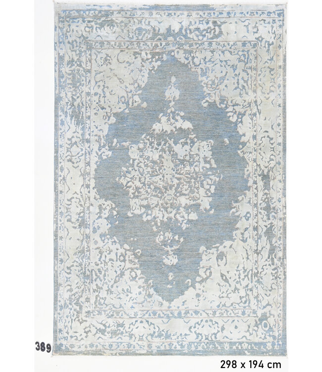 Hellblaues Ziegler-Muster handgeknüpfter Wollteppich – 298 x 194 cm