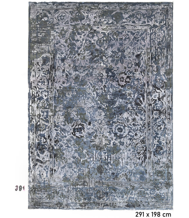 Blauw Vintage patroon handgeknoopt wollen vloerkleed – 291 x 198 cm