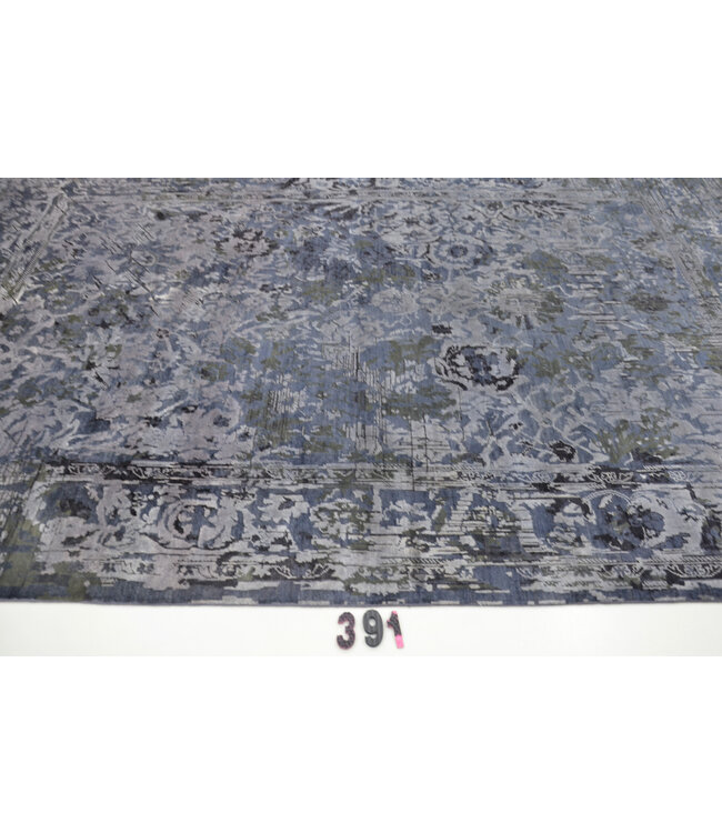 Blaues Vintage-Muster handgeknüpfter Wollteppich – 291 x 198 cm