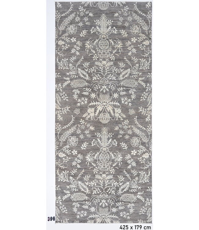 Grijs Modern Vloerkleed – 425 x 179 cm – Handgeknoopt Wol