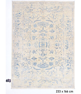 Beige-Blauer Vintage Teppich – 233 x 166 cm – Handgeknüpft aus Wolle