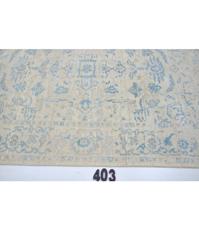 Beige-Blauer Vintage Teppich – 233 x 166 cm – Handgeknüpft aus Wolle