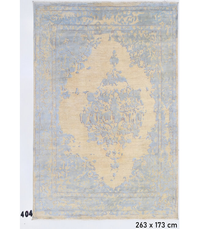 Beige-Blauer Moderner Teppich – 263 x 173 cm – Handgeknüpft aus Wolle