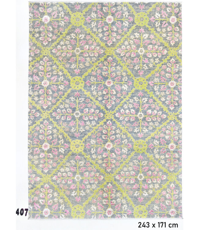 Grey-Pink-Yellow Gabbeh Rug – 243 x 171 cm – Hand-Knotted Wool