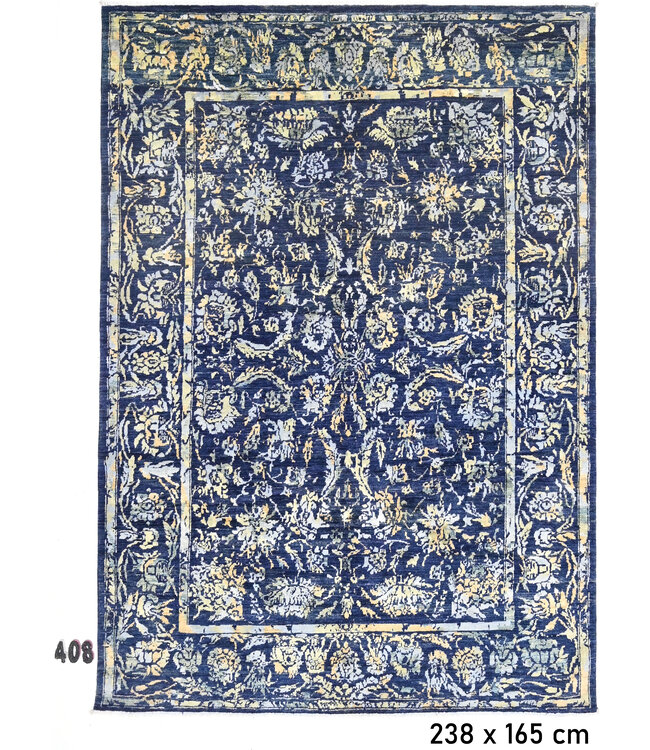 Dunkelblau-Beige Ziegler Teppich – 238 x 165 cm – Handgeknüpft aus Wolle