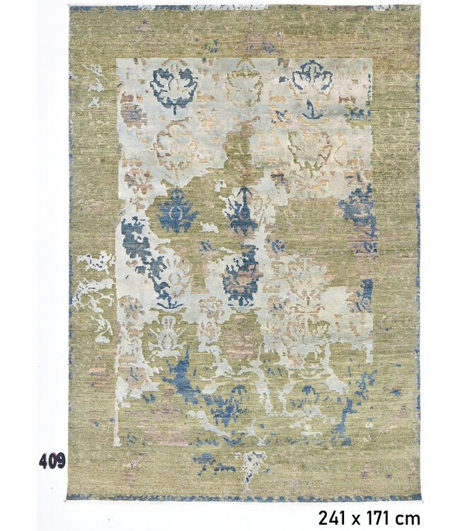 Groen-Blauw Modern Vloerkleed – 241 x 171 cm – Handgeknoopt Wol