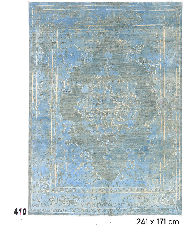 Blue Modern Pattern Hand-Knotted Wool Rug – 241 x 171 cm