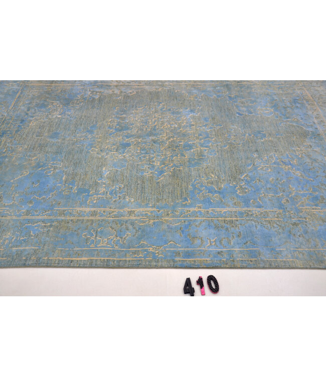 Blaues Modern-Muster handgeknüpfter Wollteppich – 241 x 171 cm