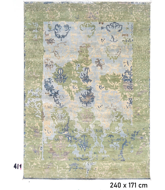 Groen-Blauw Gabbeh patroon handgeknoopt wollen vloerkleed – 240 x 171 cm