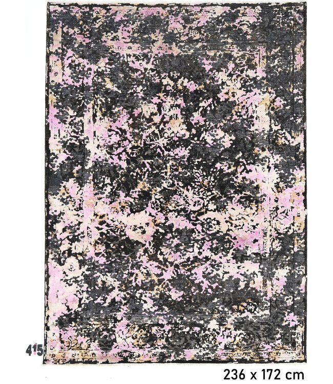 Black-Pink Modern Pattern Hand-Knotted Wool Rug – 236 x 172 cm