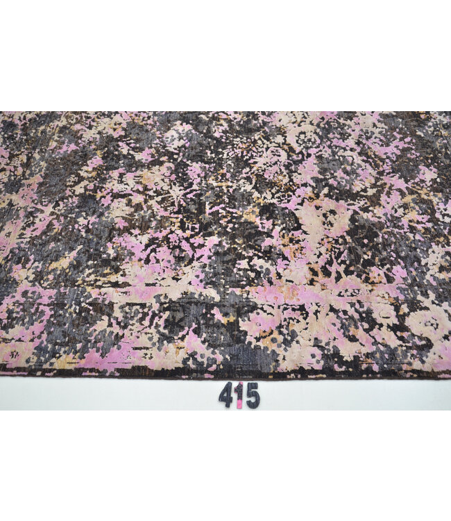 Schwarz-rosafarbenes Modern-Muster handgeknüpfter Wollteppich – 236 x 172 cm