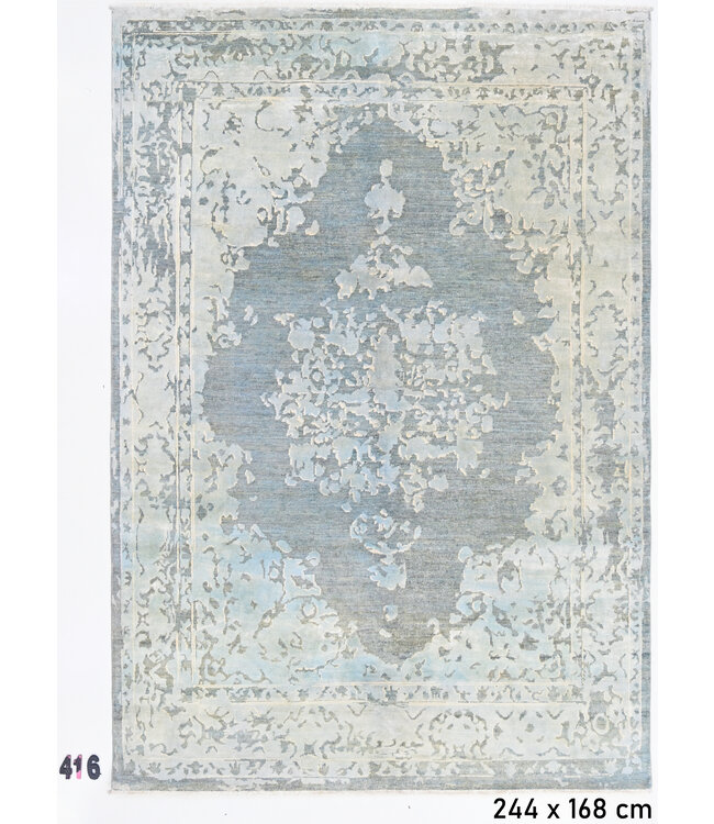 Lichtblauw-grijs Ziegler patroon handgeknoopt wollen vloerkleed – 244 x 168 cm