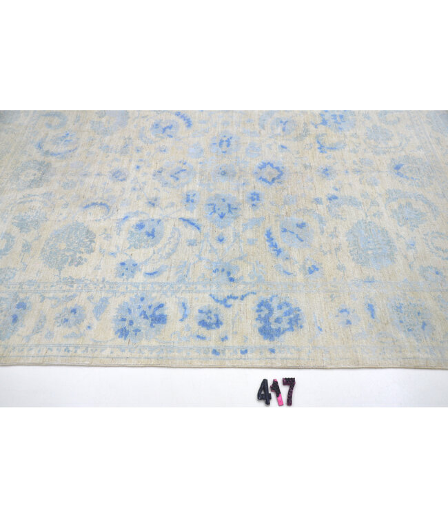 Beige-blauer Ziegler-Muster handgeknüpfter Wollteppich – 238 x 171 cm