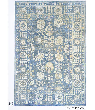 Blue-Cream Ziegler Pattern Hand-Knotted Wool Rug – 291 x 196 cm Blue-Cream Ziegler Pattern Hand-Knotted Wool Rug – 291 x 196 cm