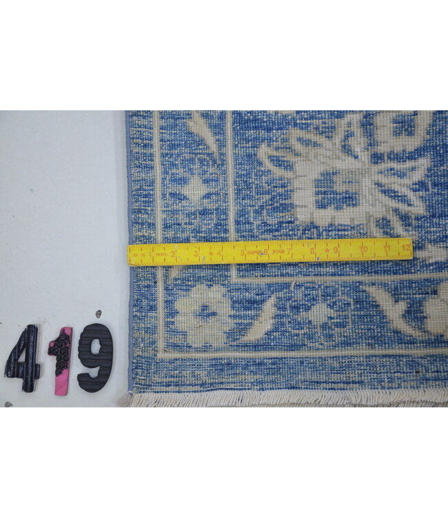 Blauw-crème Ziegler patroon handgeknoopt wollen vloerkleed – 291 x 196 cm