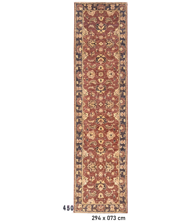 Rostbraun & Blau Ziegler Läufer – Handgeknüpft – 294 x 073 cm – Wolle