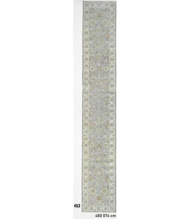 Light Grey & Ivory Ziegler Runner – Hand-Knotted – 480 x 074 cm – Wool