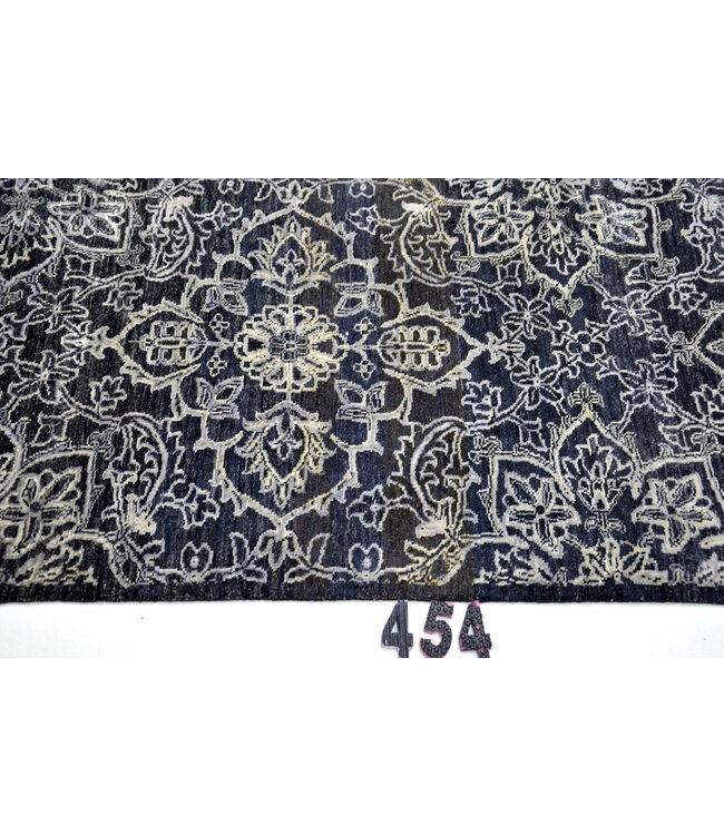 Black & Silver Grey Modern Runner – Hand-Knotted – 360 x 076 cm – Wool
