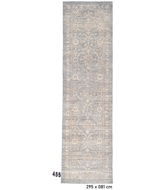 Grijs & Beige Ziegler Loper – Handgeknoopt – 295 x 081 cm – Wol