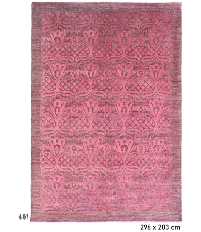 Roze Vintage Handgeknoopte Wol Tapijt - Antieke Patroon 296x203 cm