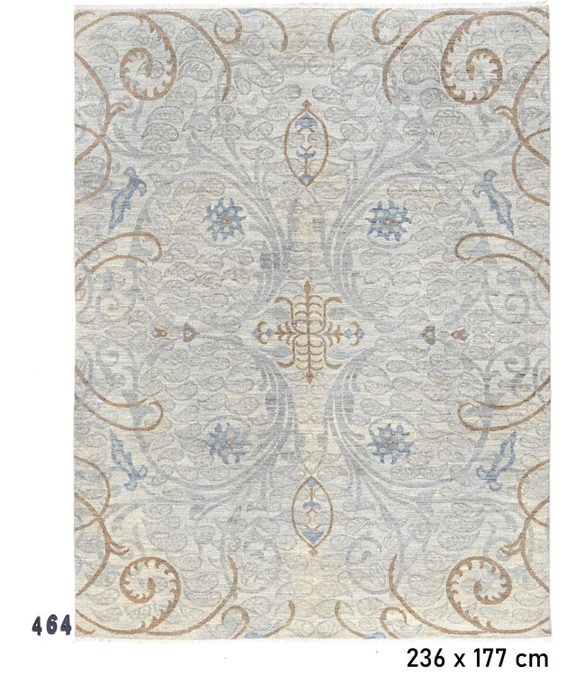 Grauer Vintage Handgeknüpfter Wollteppich - Ziegler Muster 236x177 cm