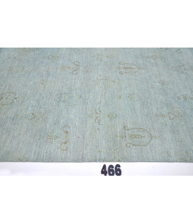 Handgeknoopt Lichtblauw Modern Wol Vloerkleed – Eenvoudig Ton-sur-Ton Design – 279 x 183 cm