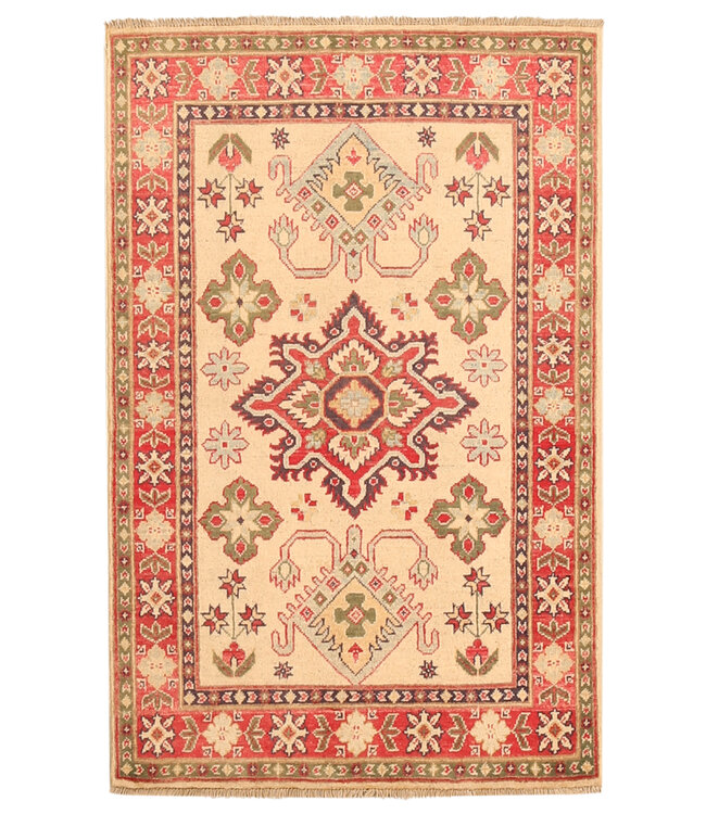 Kelimshop 154x100cm Handgeknüpfter Woll Kazak Teppich – Authentischer Orientalischer Teppich, Traditionelles Tribal Design, Hochwertiger Handgefertigter Wollteppich
