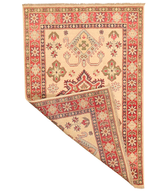 154x100cm Hand-Knotted Wool Kazak Rug – Authentic Oriental Carpet, Traditional Tribal Design, High-Quality Handmade Wool Rug