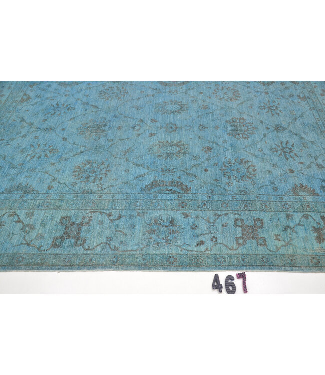 Turquoise Ziegler Pattern Hand-Knotted Wool Rug – 256 x 175 cm