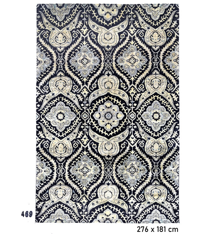 Schwarz-beiger Ziegler Muster handgeknüpfter Wollteppich – 276 x 181 cm