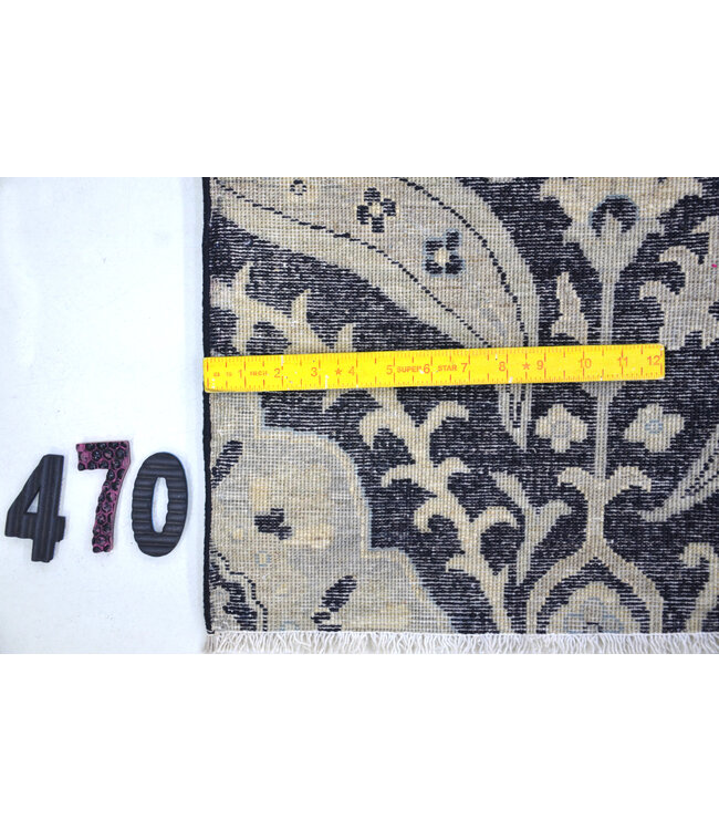 Black-Grey Ziegler Pattern Hand-Knotted Wool Rug – 283 x 181 cm