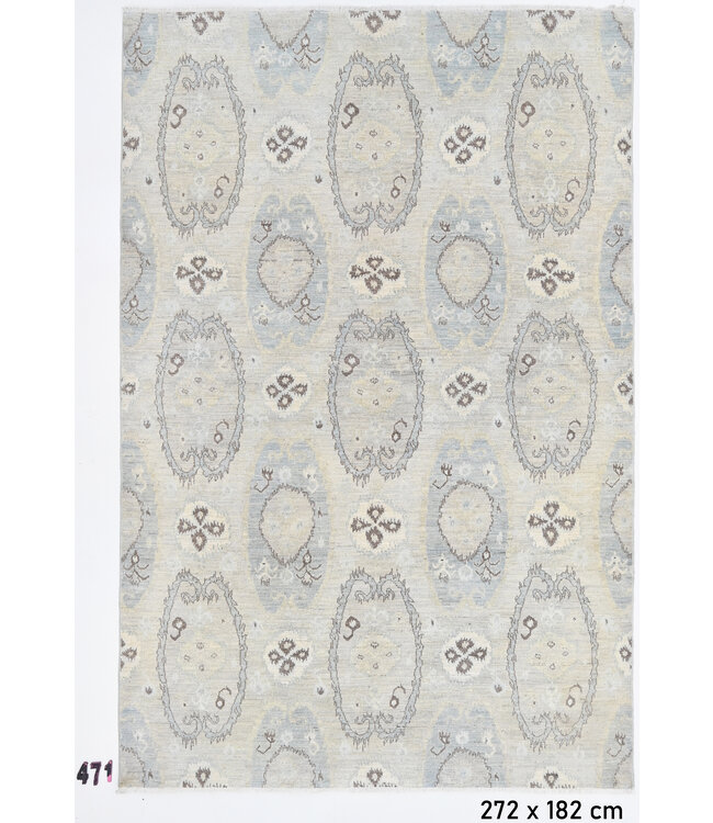 Lichtblauw-beige Gabbeh patroon handgeknoopt wollen vloerkleed – 272 x 182 cm