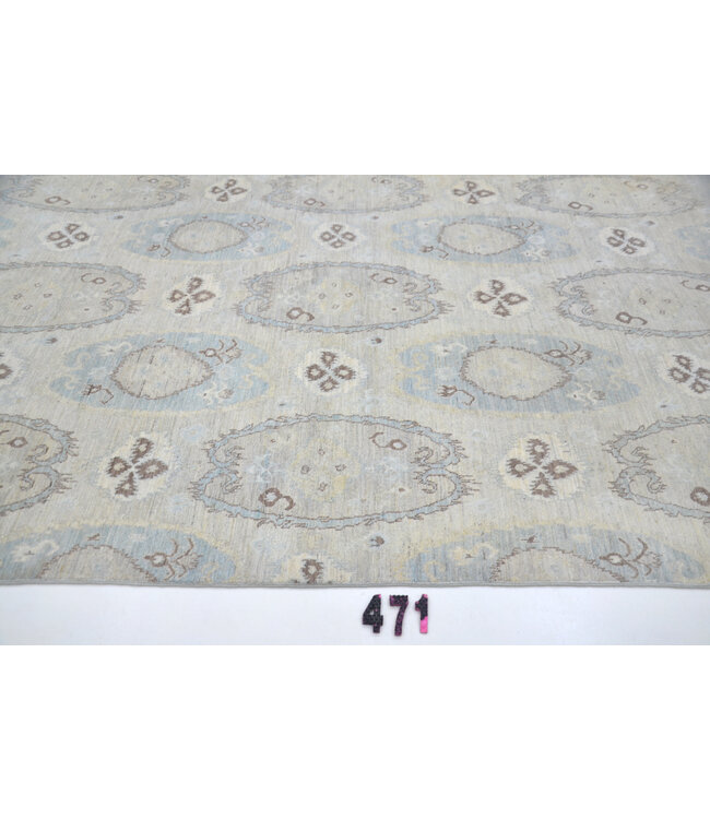 Light Blue-Beige Gabbeh Pattern Hand-Knotted Wool Rug – 272 x 182 cm