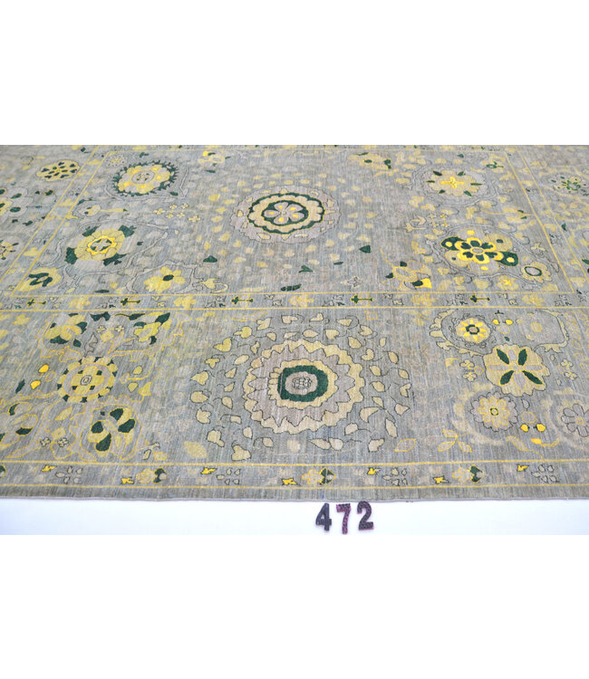 Grijs-geel Ziegler patroon handgeknoopt wollen vloerkleed – 358 x 270 cm