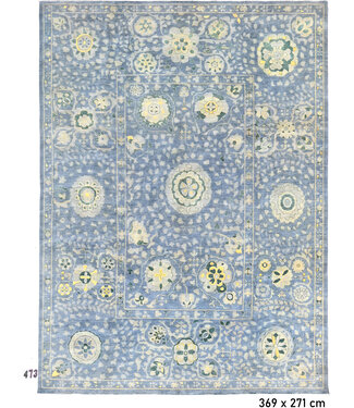 Blue Ziegler Pattern Hand-Knotted Wool Rug – 369 x 271 cm Blue Ziegler Pattern Hand-Knotted Wool Rug – 369 x 271 cm