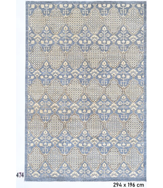 Blau-beiges Ziegler Muster handgeknüpfter Wollteppich – 294 x 196 cm