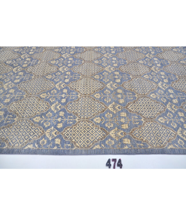 Blau-beiges Ziegler Muster handgeknüpfter Wollteppich – 294 x 196 cm