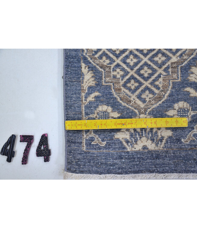 Blue-Beige Ziegler Pattern Hand-Knotted Wool Rug – 294 x 196 cm