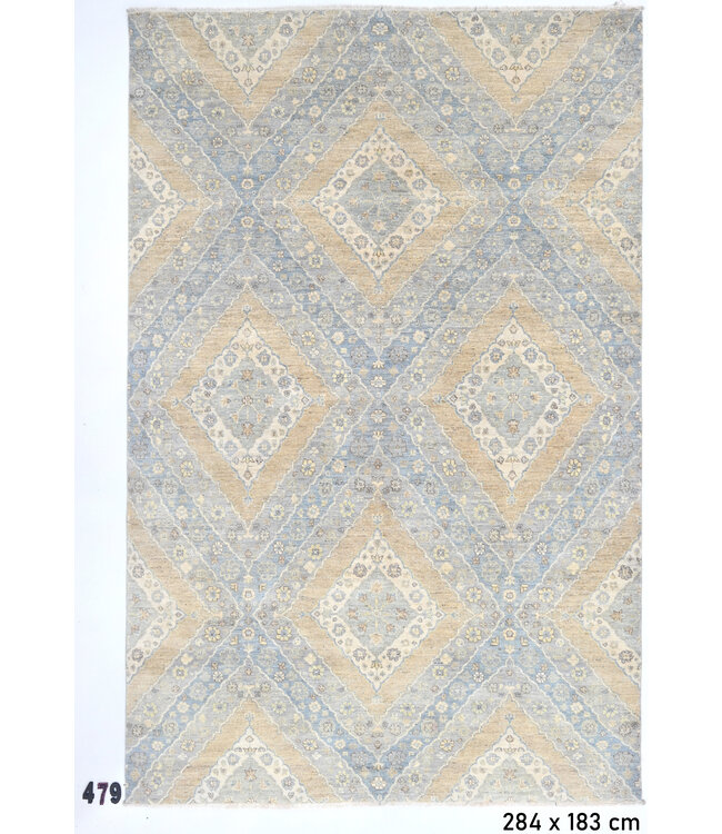 Vintage Ziegler Tapijt - Blauw & Beige, 284 x 183 cm