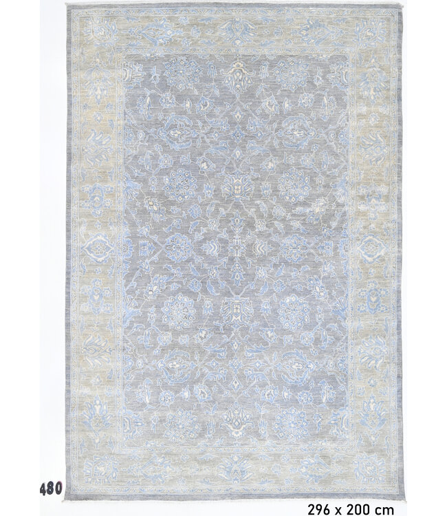 Vintage Ziegler Tapijt - Grijs & Blauw, 296 x 200 cm